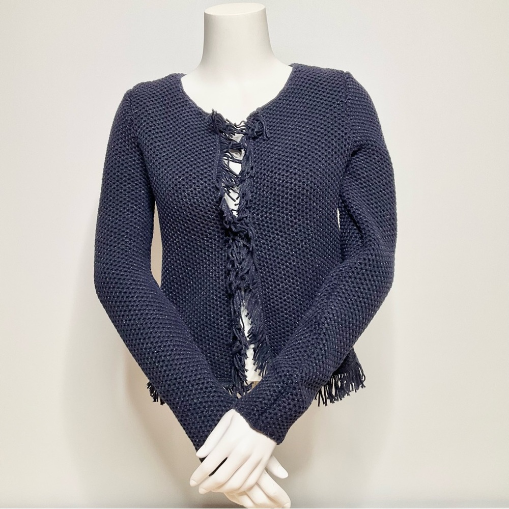 Lily Pulitzer Womens Collegiate Fringe Knitted Cardigan Sweater Open Front SZ M